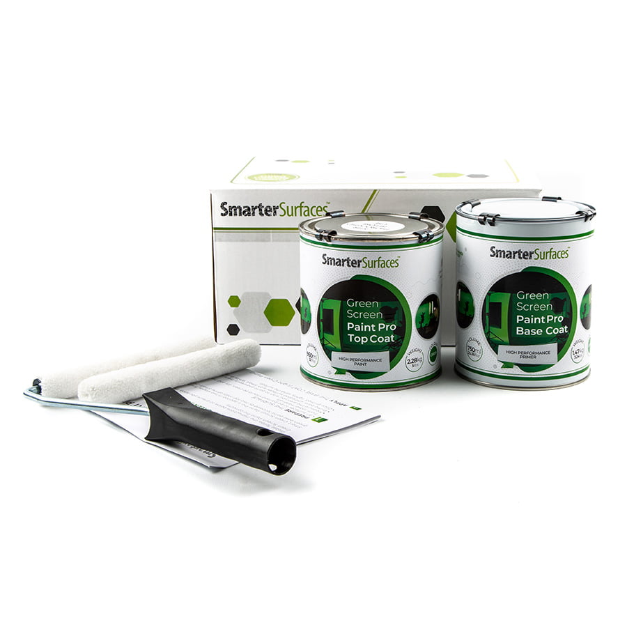 Green screen paint kit contents top coat base coat and roller Green screen paint kit contents top coat base coat and roller